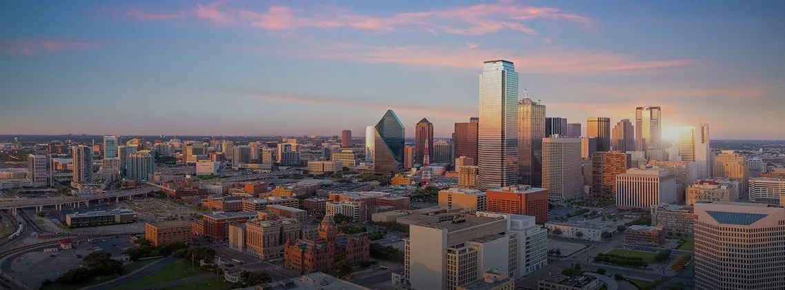 The Dallas skyline at sunset