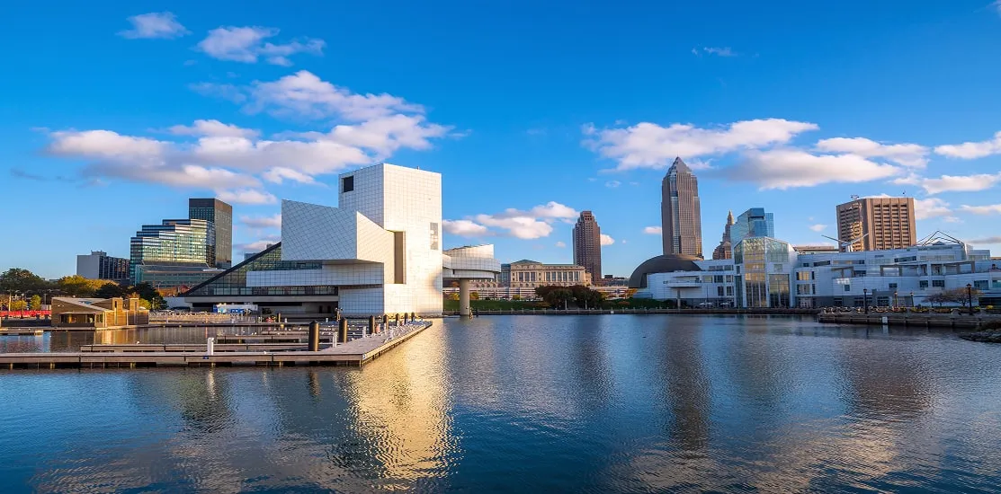 The Cleveland lakefront and skyline