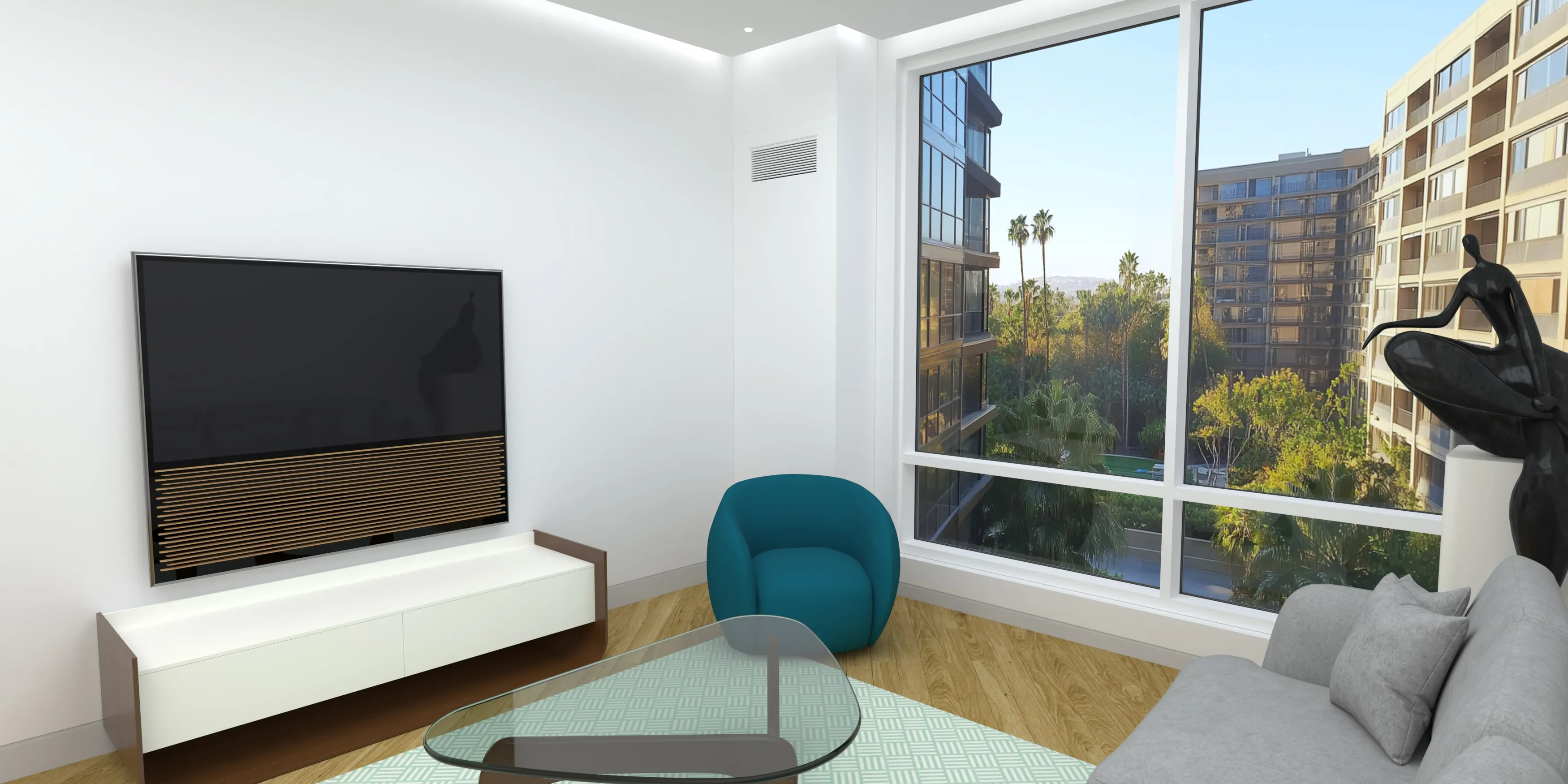AIO Vertical Stack unit in a corridor wall