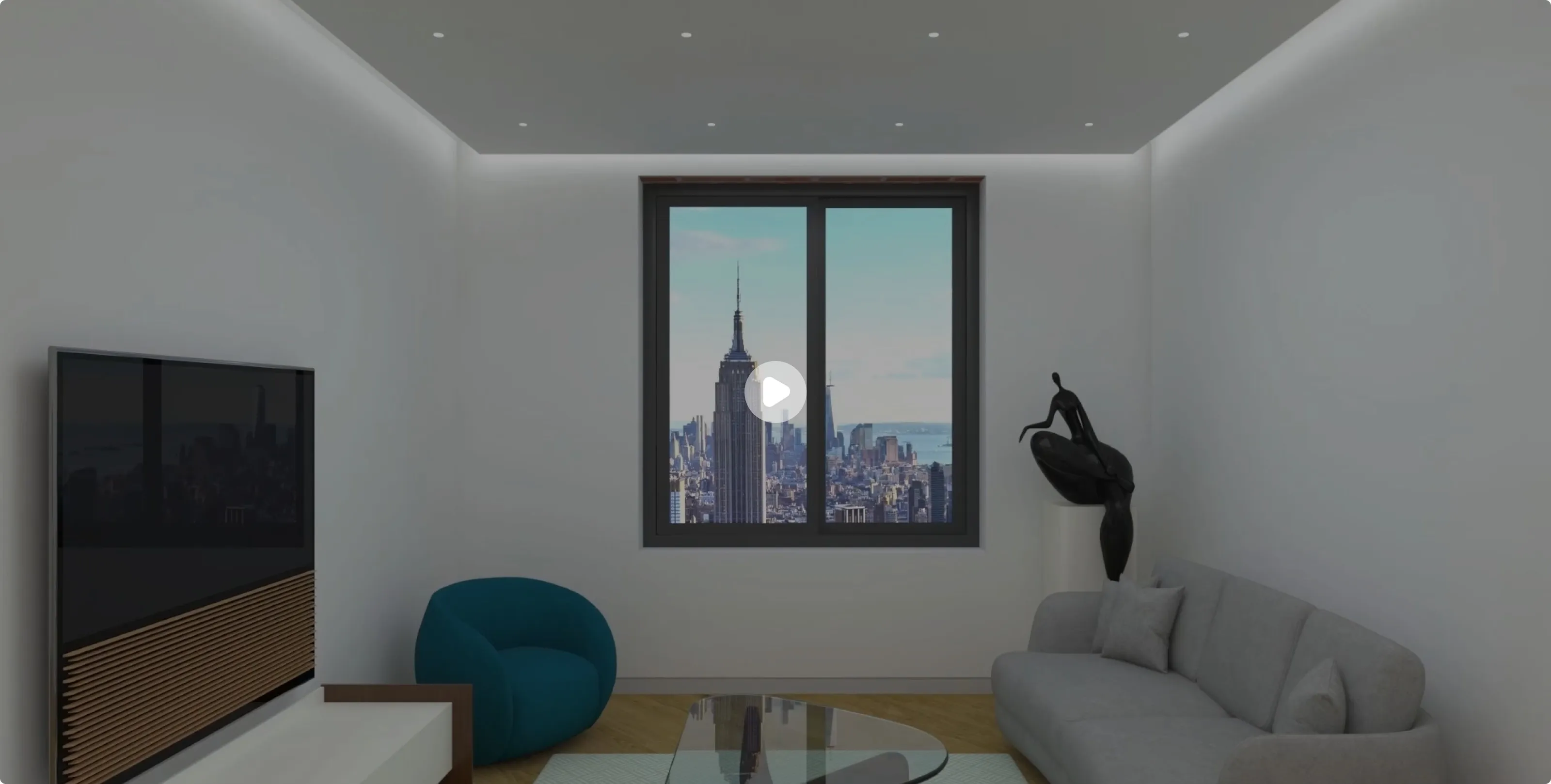 A living room with the AIO unit installed