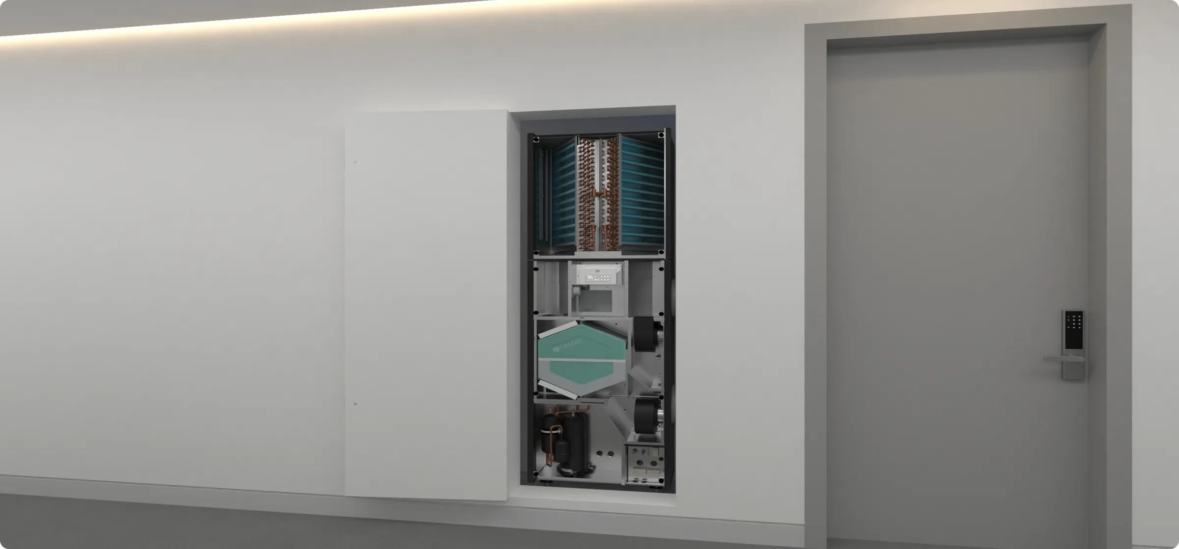 AIO Vertical Stack XL serviced from the corridor — no room access required