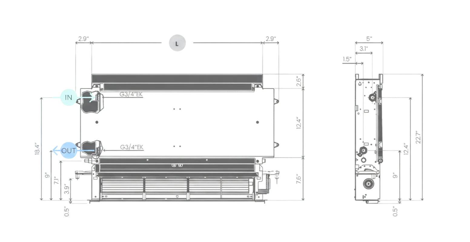OSMO Recessed Wall standard-version dimensioned drawing