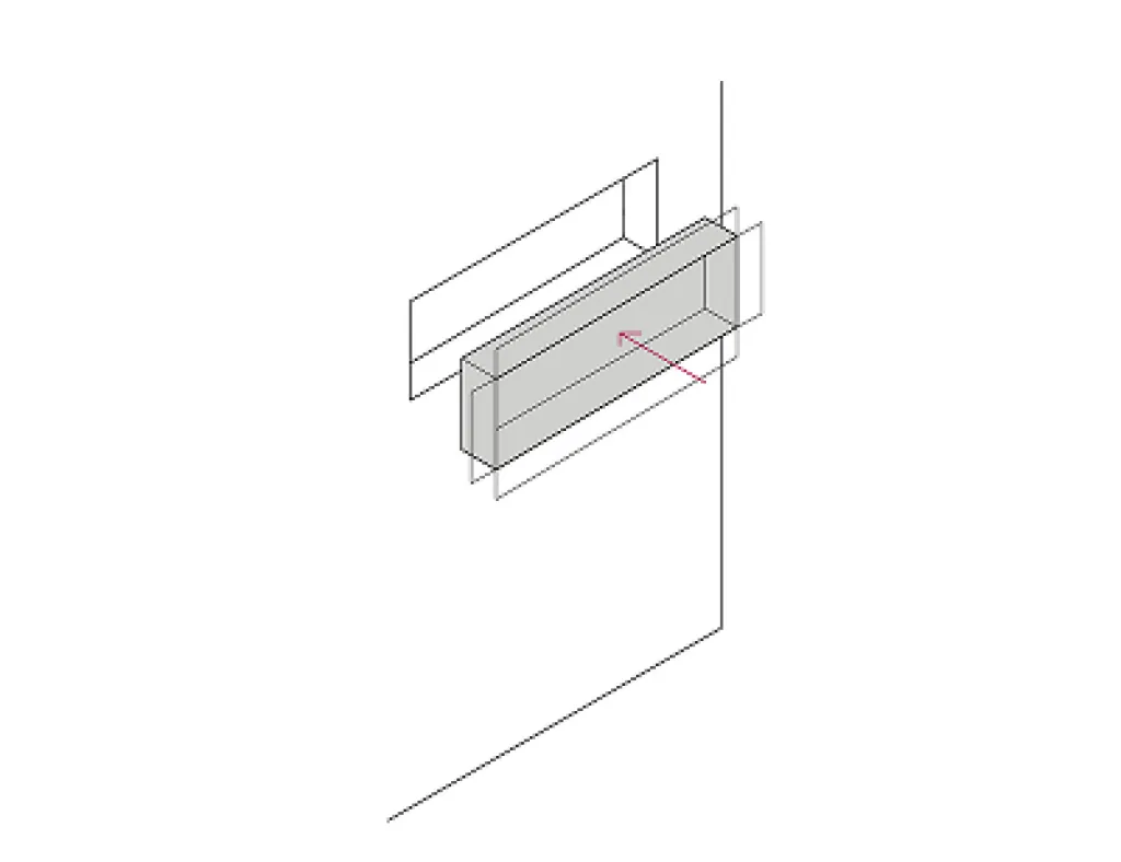Recessed casing positioned in the wall